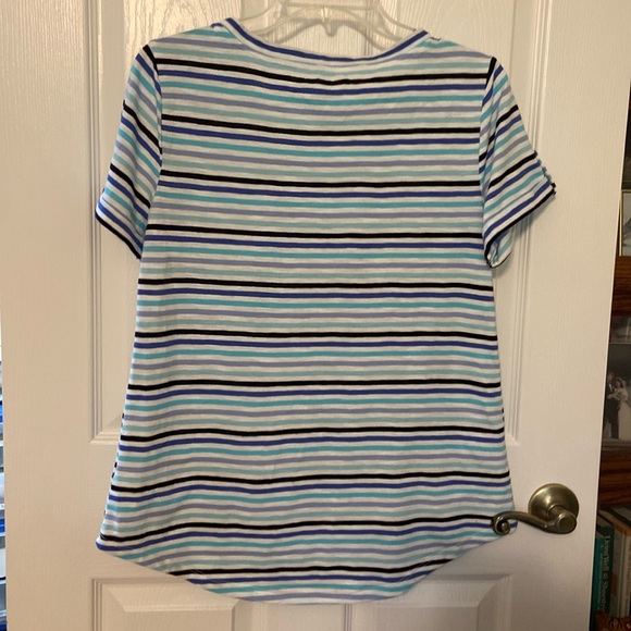 Striped Talbots tee w button details, high low hemline - Picture 4 of 6